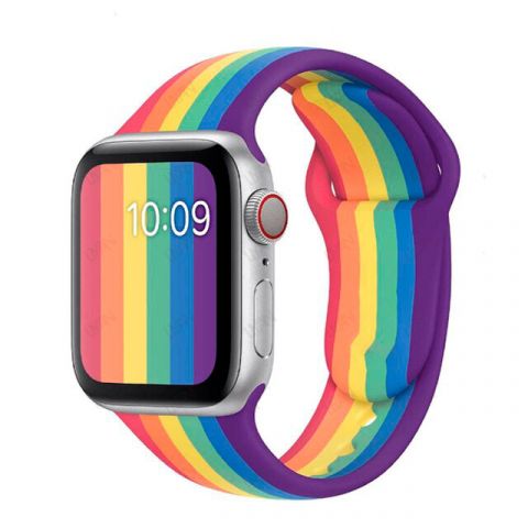 Радужный силиконовый ремешок для Apple Watch 42/44/45mm Rainbow-Red