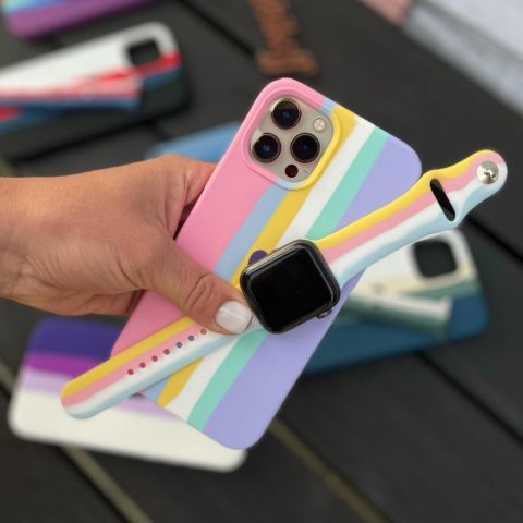 Силиконовый чехол для iPhone 13 Pro Max RAINBOW-Pink/Light Violet