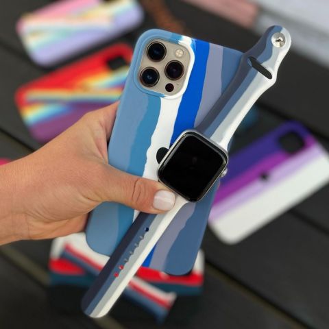 Силиконовый чехол для iPhone 13 Pro Max RAINBOW-Blue/Midnight Blue