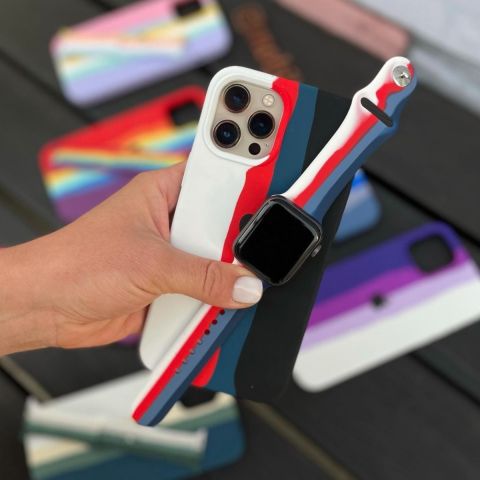 Силиконовый чехол для iPhone 13 Pro Max RAINBOW-White/Black