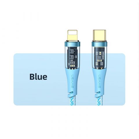 Прозрачный кабель Usams (US-SJ573) Type-C to Lightning iPhone PD 20W Transparent Data Cable-Blue