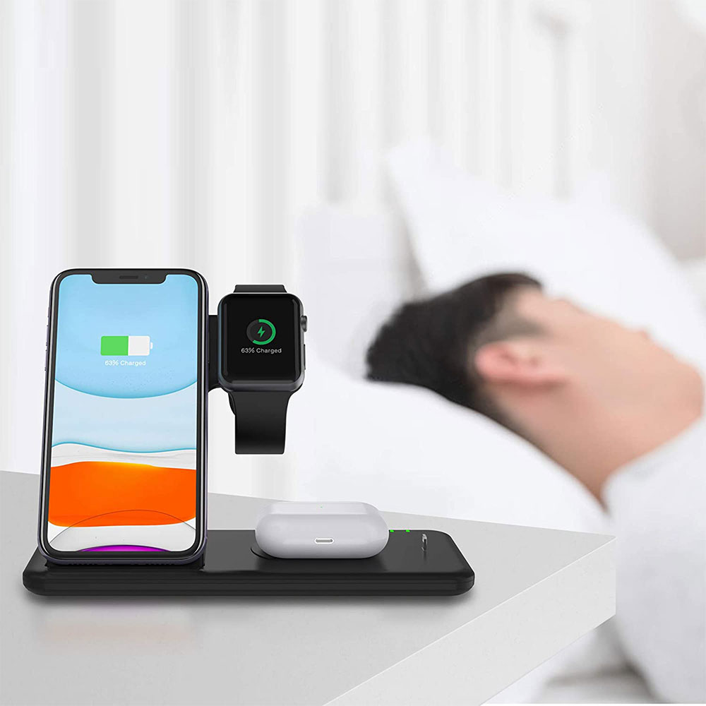 Беспроводная зарядка 4 в 1 Dual Wireless Charging Stand 15W для iPhone/Apple Watch/AirPods фото