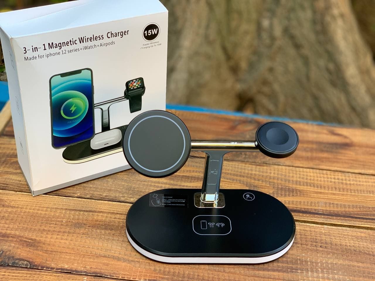 Беспроводная зарядка 3 в 1 Smart C300 15W для iPhone 12/13/Apple Watch/AirPods 15W фото