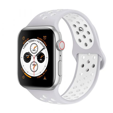 Ремешок для Apple Watch 42/44/45mm Nike Sport Band-Silver/White