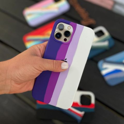 Силиконовый чехол для iPhone 13 Pro Max RAINBOW-Violet/White